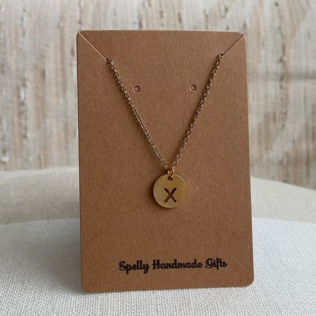Circle Stamped Gold Letter X Initial Pendant Chain - Image 4
