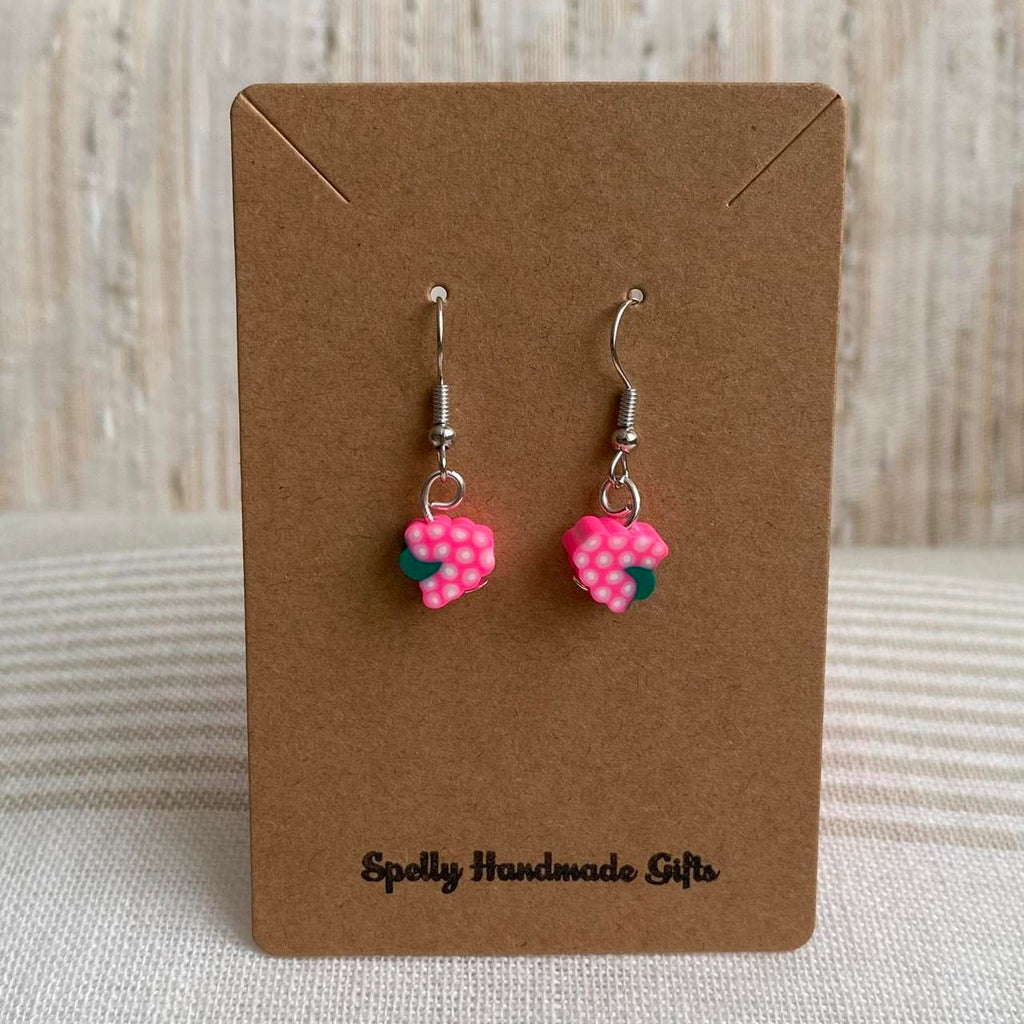 Pink Grapes Fruit Polymer Clay Dangle Earrings With - Image 4