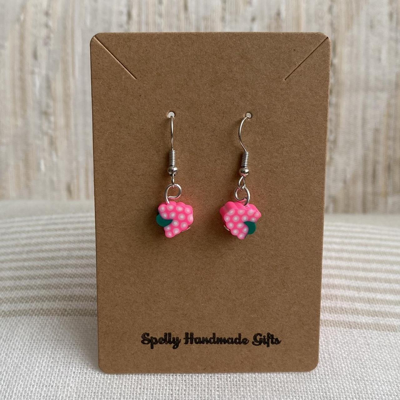 Pink Grapes Fruit Polymer Clay Dangle Earrings With - Image 4