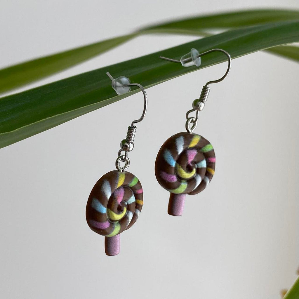 Chocolate Brown Swirly Lollipop Dangle Earrings With - Image 3