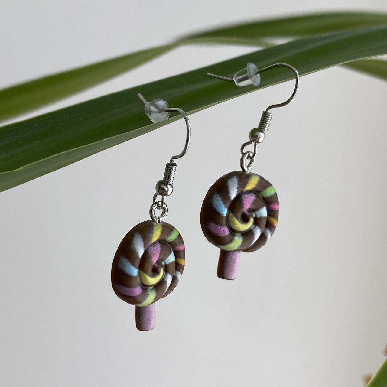 Chocolate Brown Swirly Lollipop Dangle Earrings With - Image 3