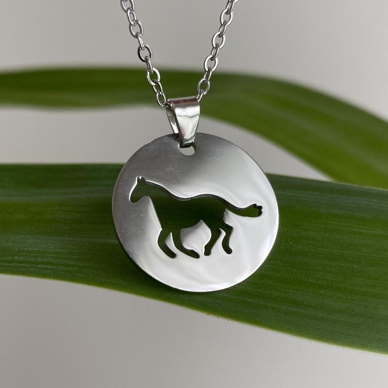 Silver Circle Cutout Horse Pendant Chain Necklace