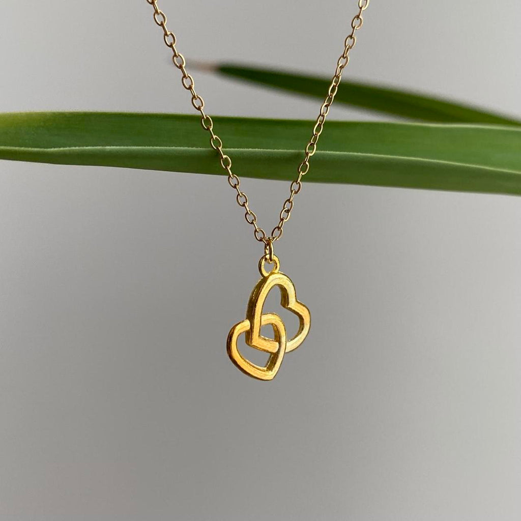 Gold Two Locked Hearts Pendant Chain Necklace 18 - Image 3
