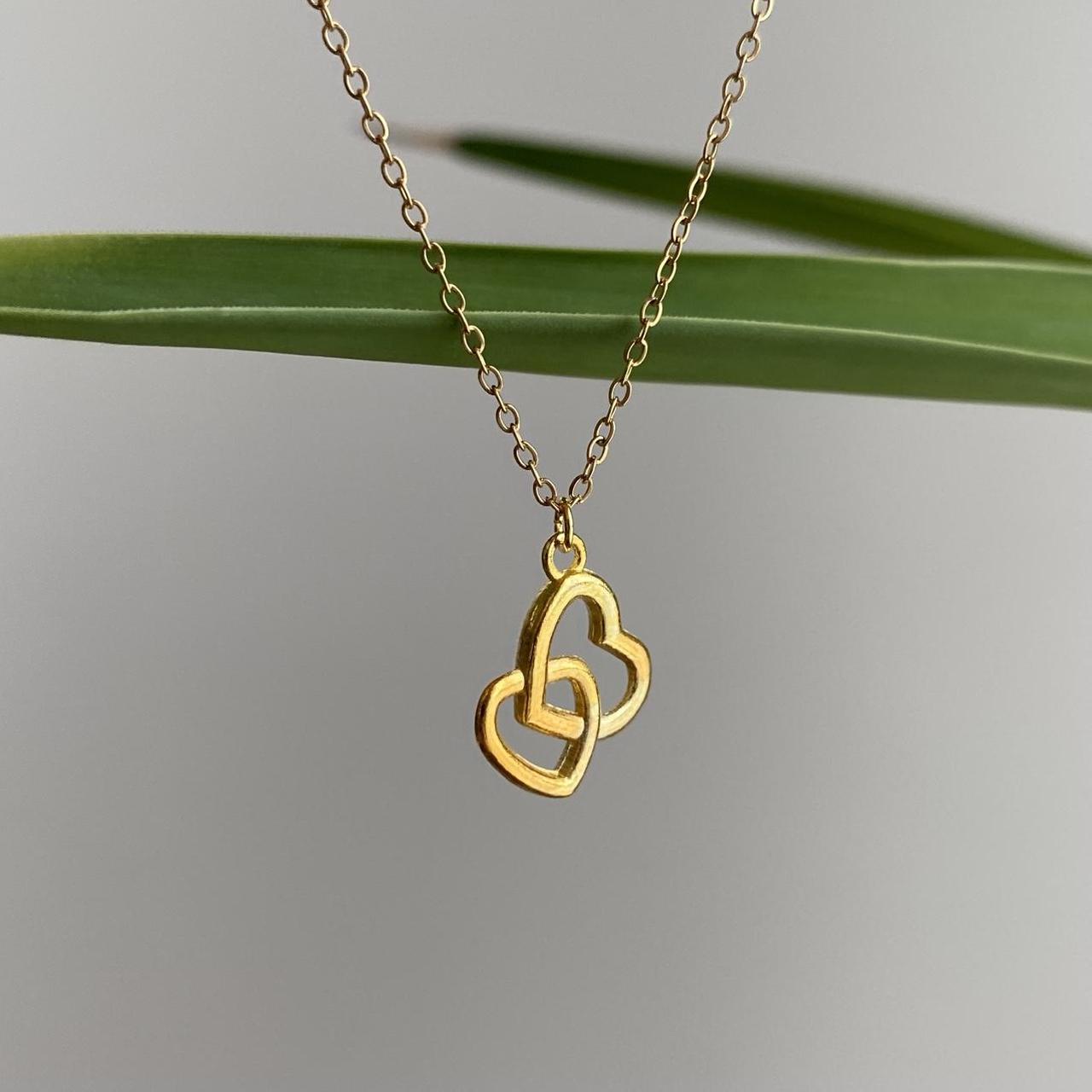 Gold Two Locked Hearts Pendant Chain Necklace 18 - Image 3