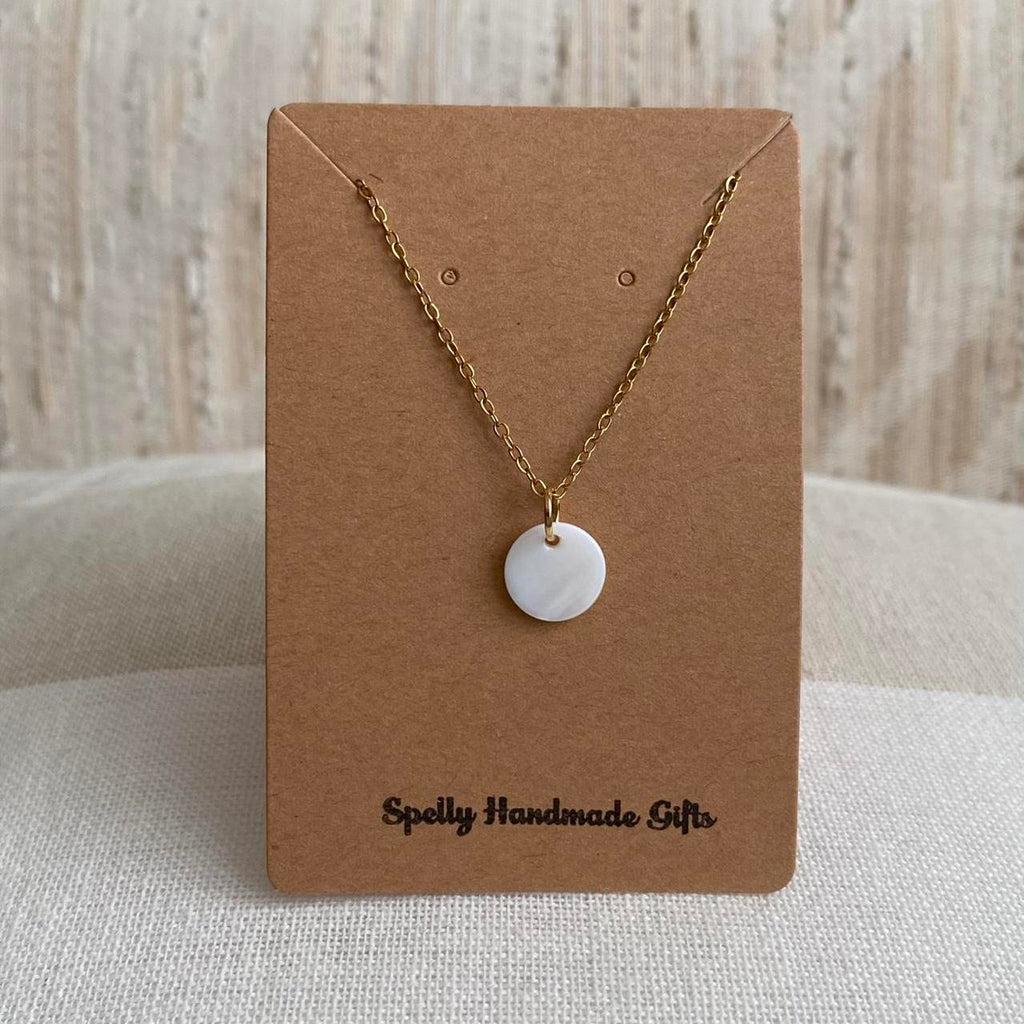 White Shell Circle Pendant Chain Necklace With Gold - Image 3