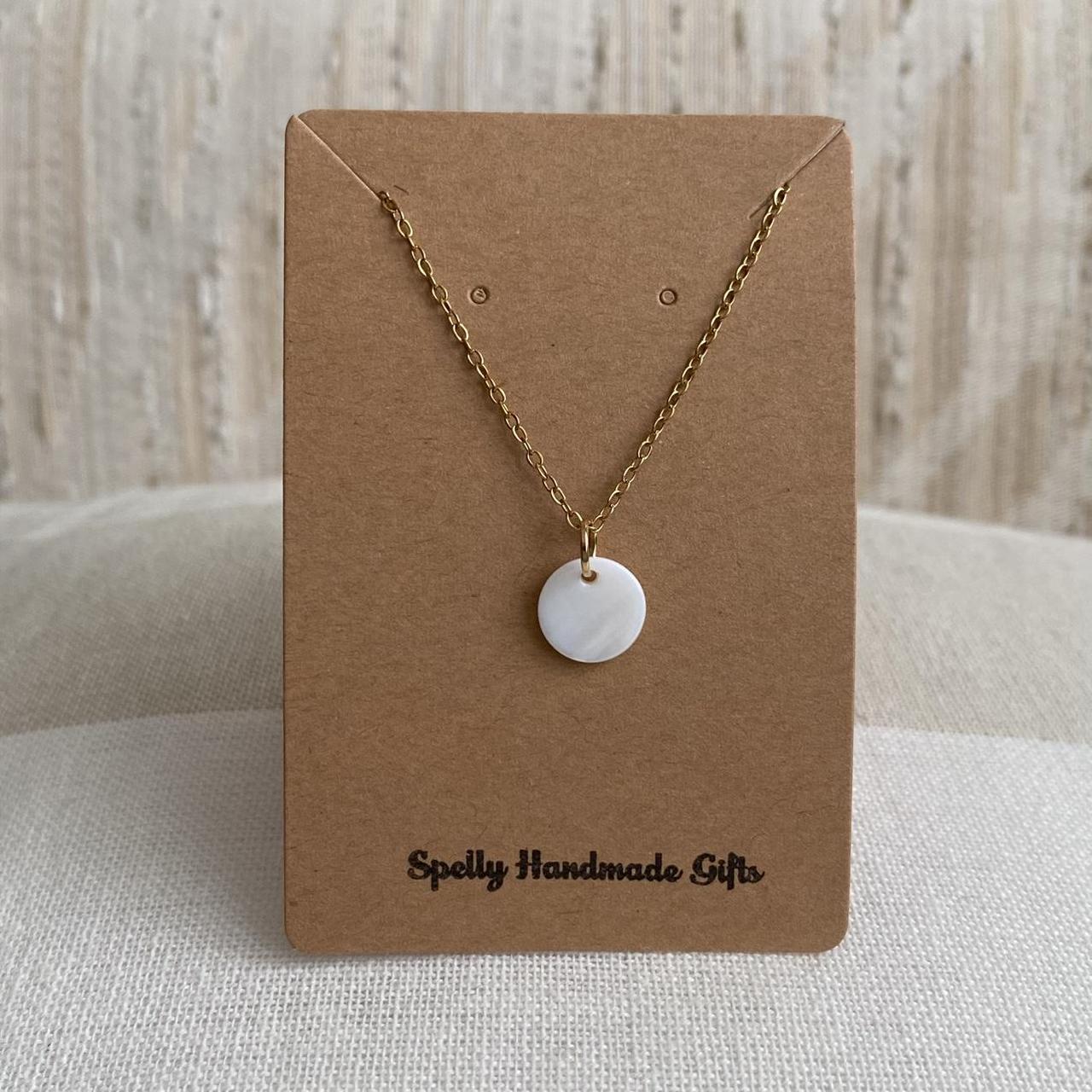 White Shell Circle Pendant Chain Necklace With Gold - Image 3
