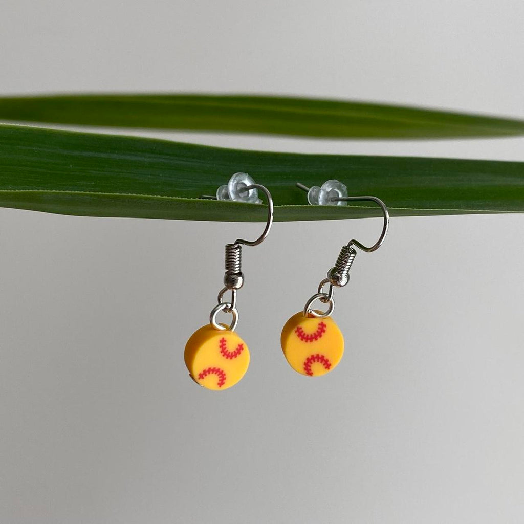Softball Polymer Clay Dangle Earrings With Silver - Image 3