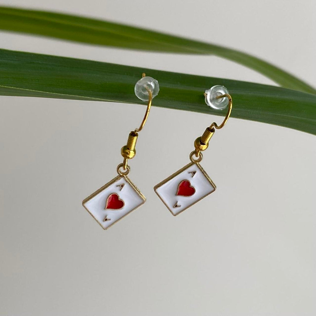 Ace Of Hearts Poker Card Dangle Earrings With Gold - Image 3