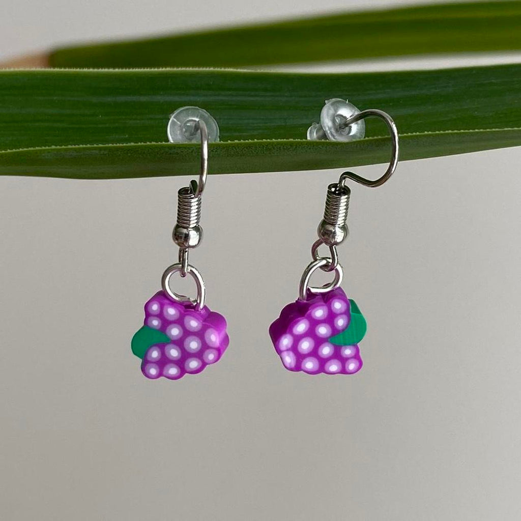 Purple Grape Fruit Polymer Clay Dangle Earrings With