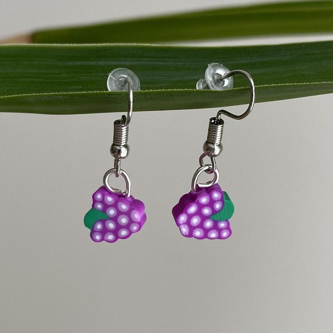 Purple Grape Fruit Polymer Clay Dangle Earrings With