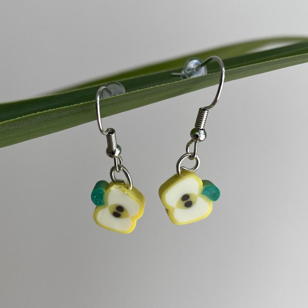 Yellow Sliced Apple Fruit Polymer Clay Dangle - Image 4
