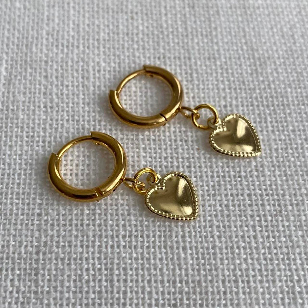 Petite Gold Heart Dangle Hoop Earrings Also - Image 2