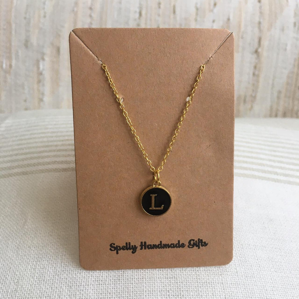 Letter L Initial Black Enamel Pendant Chain - Image 3