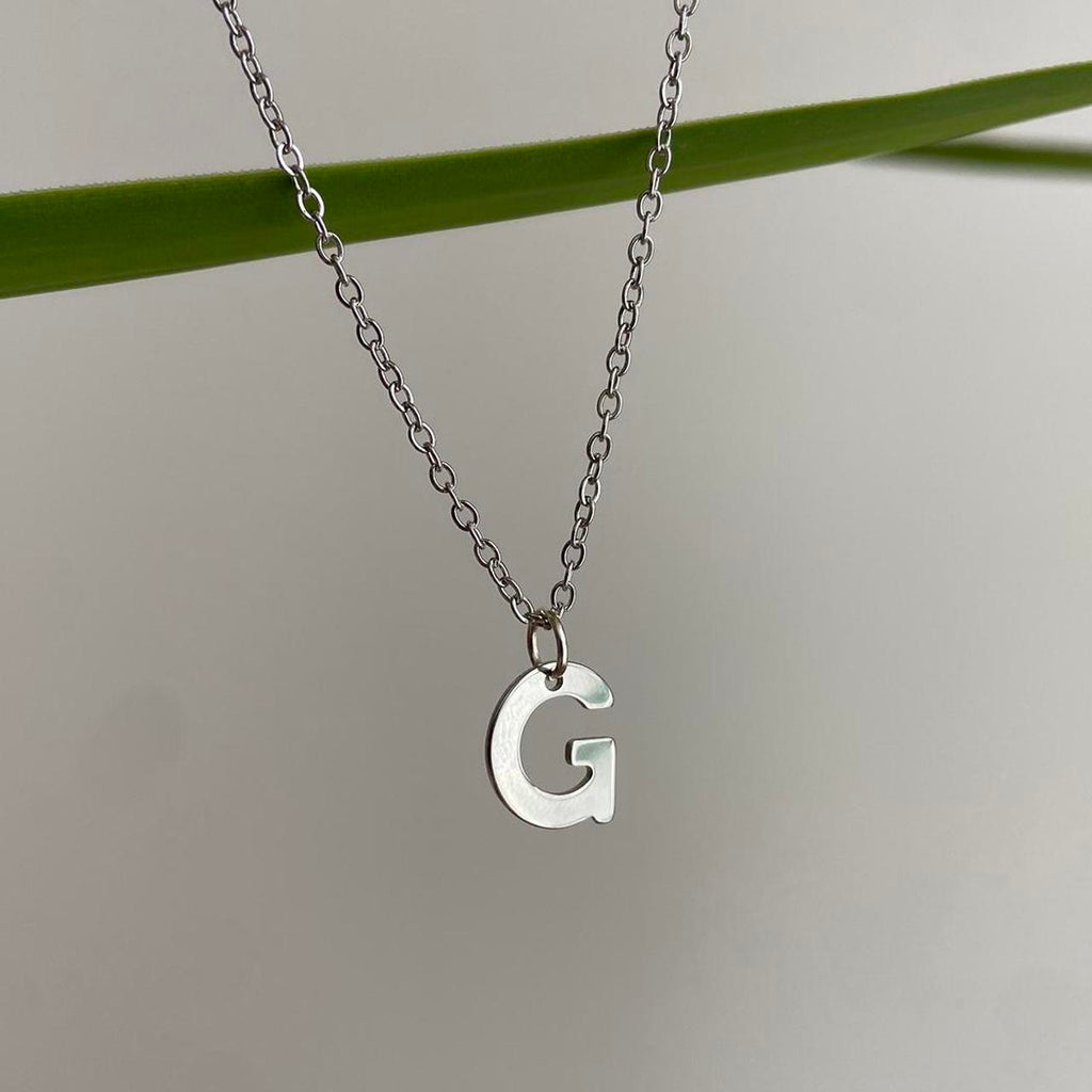 Silver Letter G Initial Pendant Chain Necklace