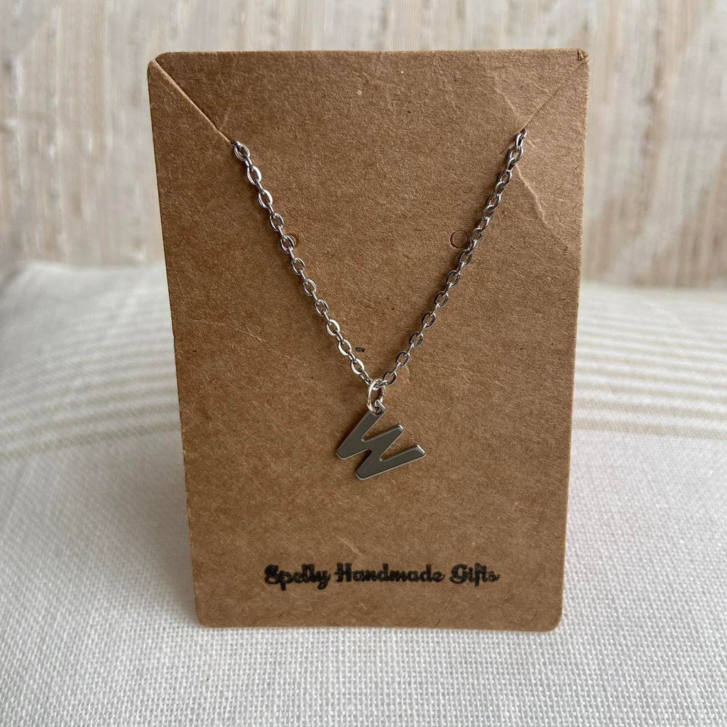 Silver Letter W Initial Pendant Chain Necklace - Image 3