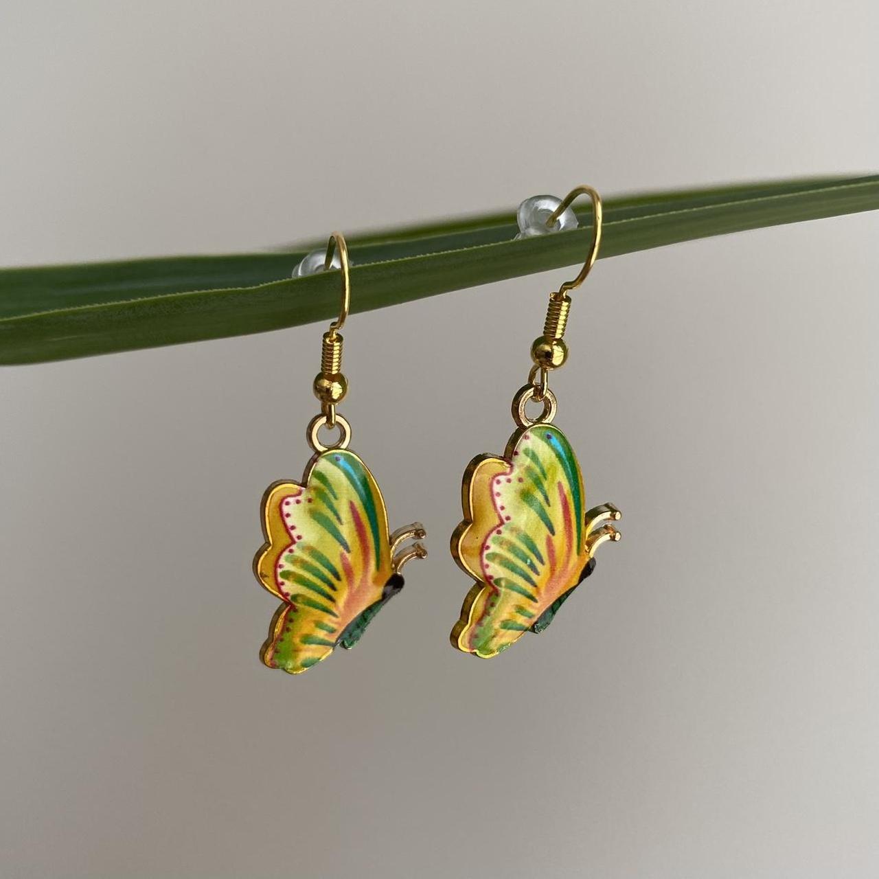 Yellow Green Orange Butterfly Enamel Dangle - Image 4