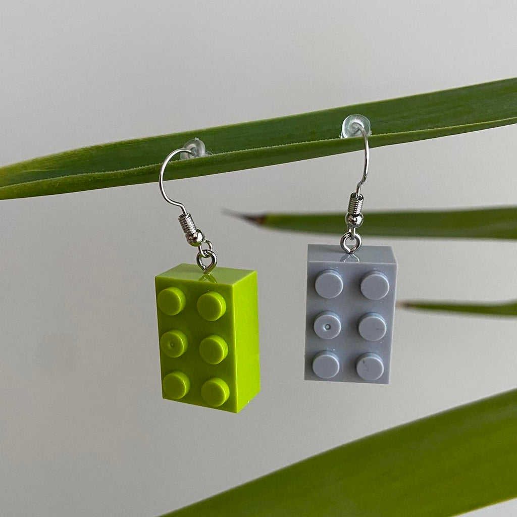 Lego Green And Grey Dangle Earrings Hand Made - Image 3