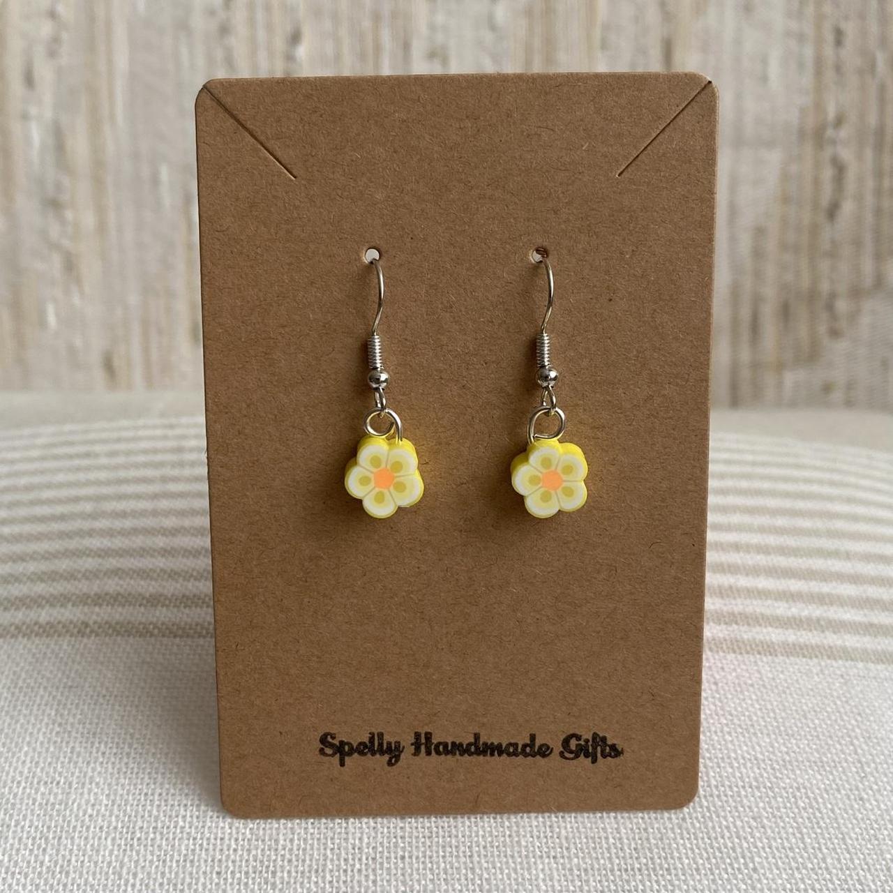 Yellow Tropical Flower Polymer Clay Dangle Earrings - Image 4