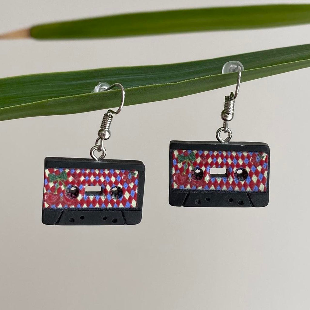 Black Vintage Music Cassette Tape Dangle Earrings