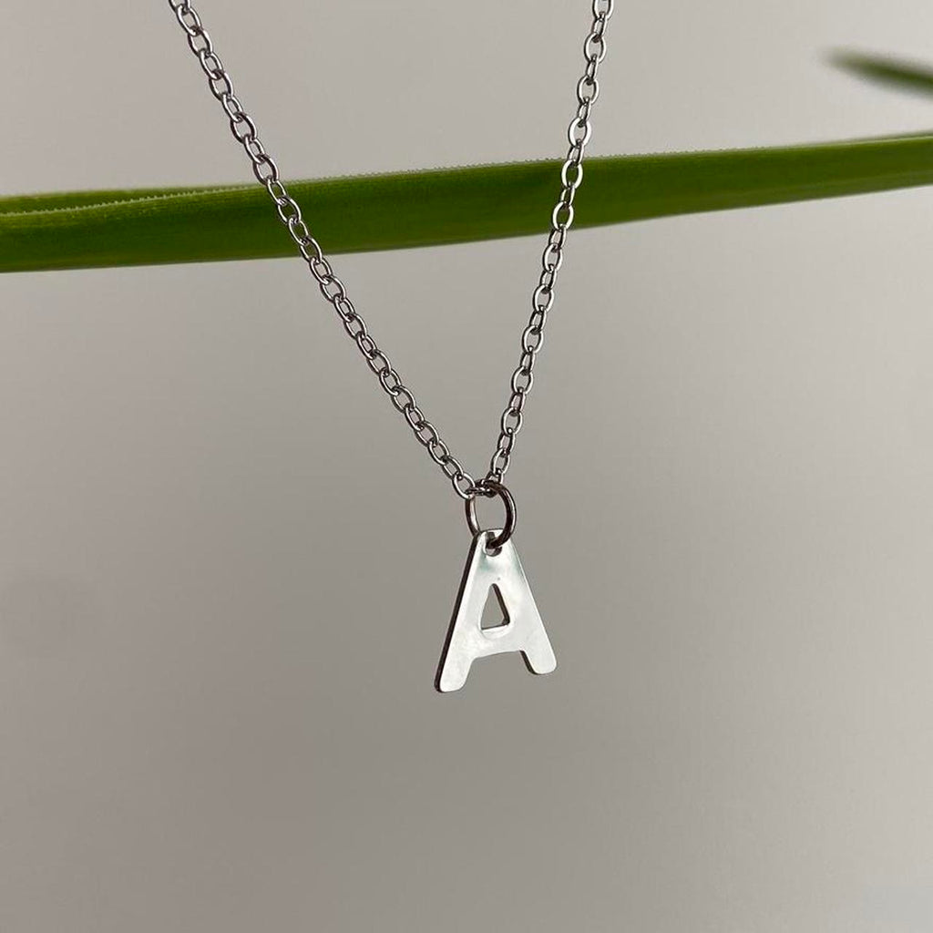 Silver Letter A Initial Pendant Chain Necklace