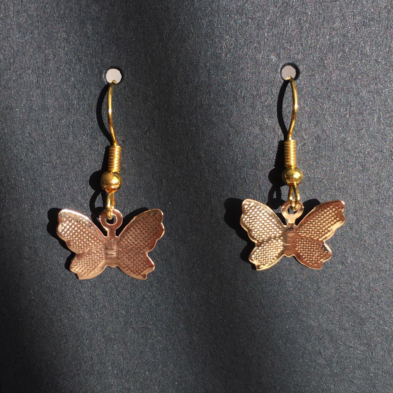Simple Gold Butterfly Drop Dangle Earrings Also - Image 3