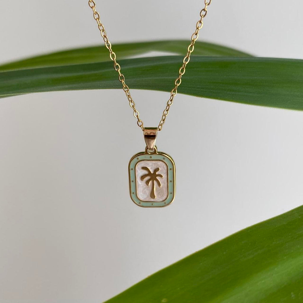 18 Karat Gold Plated Green And White Enamel Tropical - Image 4