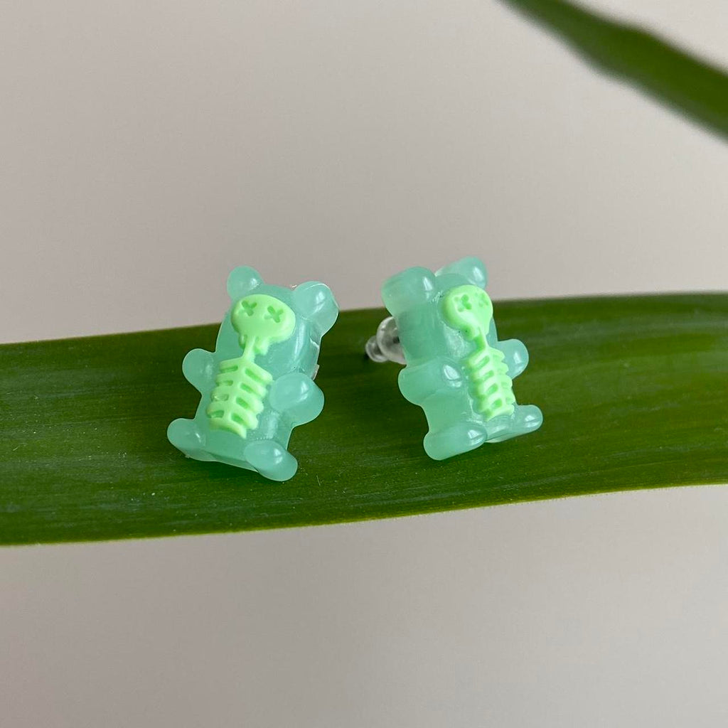 Green Skeleton Gummy Bear X Ray Stud Earrings
