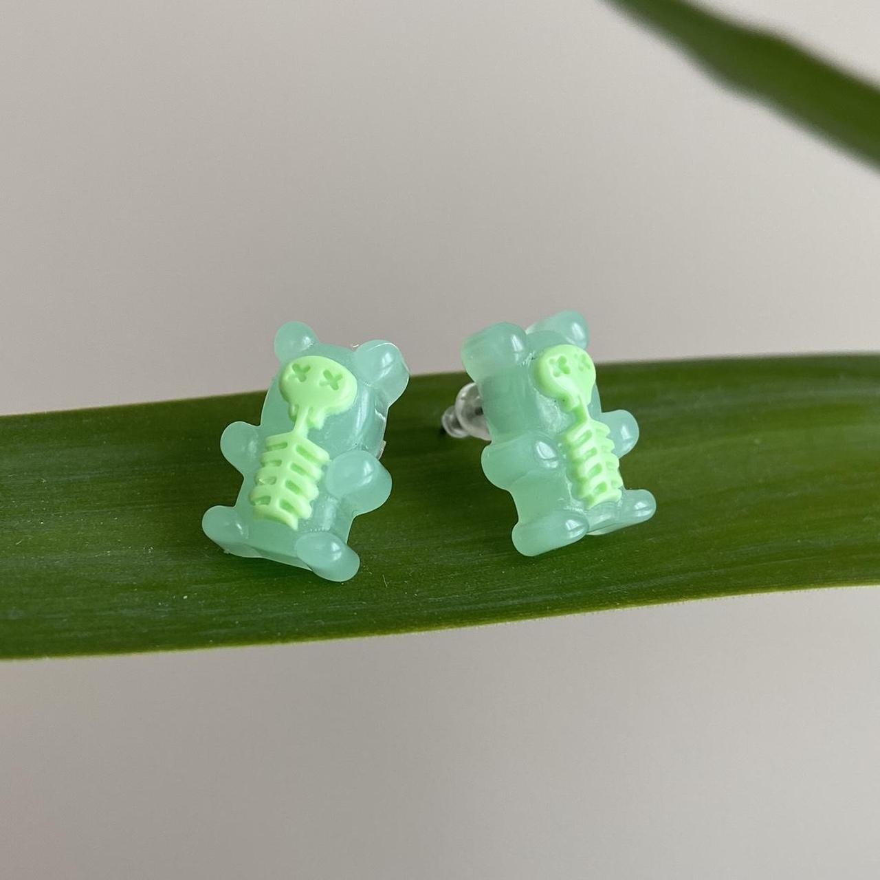 Green Skeleton Gummy Bear X Ray Stud Earrings