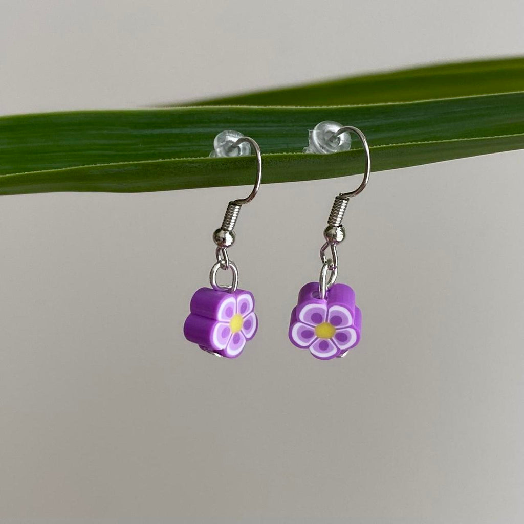 Light Purple Tropical Flower Polymer Clay Dangle - Image 2