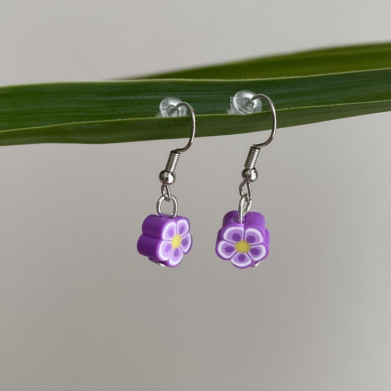 Light Purple Tropical Flower Polymer Clay Dangle - Image 2