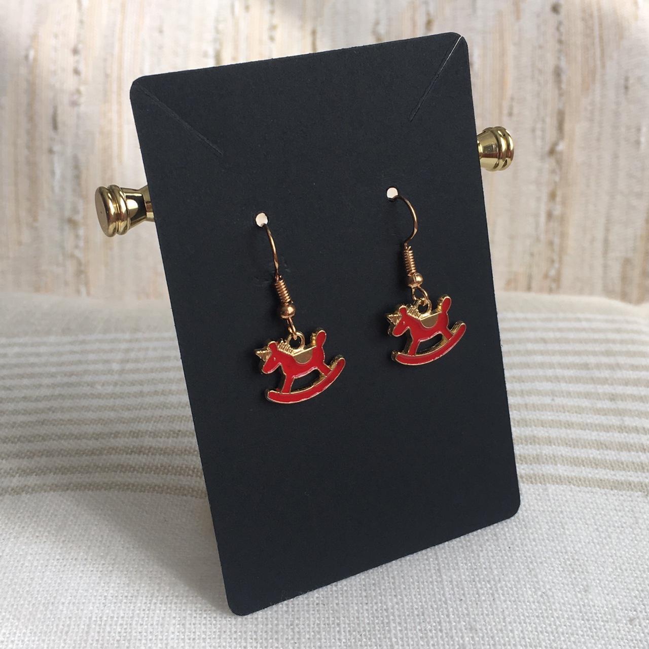 Red Unicorn Rocking Horse Drop Dangle Earrings With - Image 2