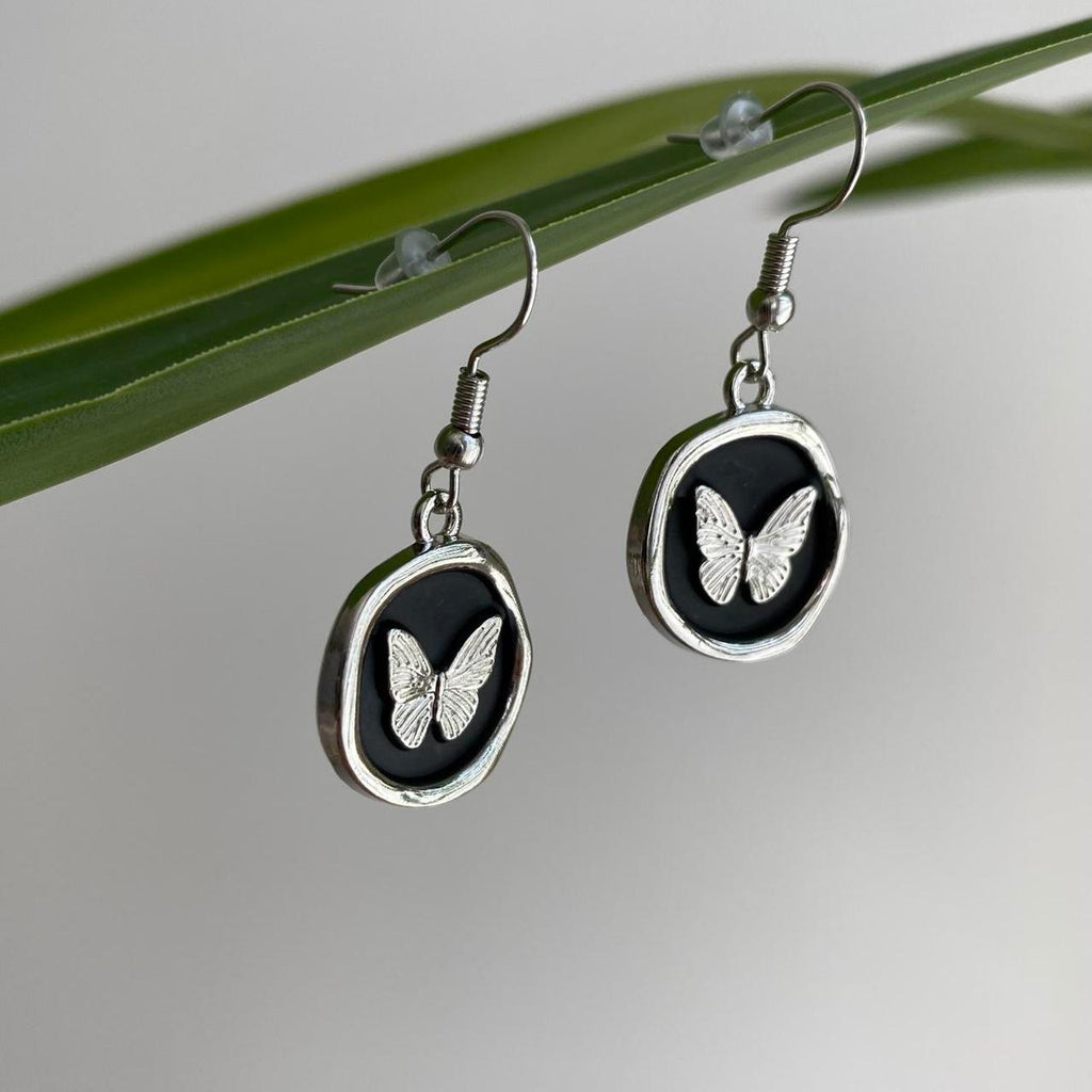 Black And Silver Stamped Wax Seal Style Butterfly - Image 3