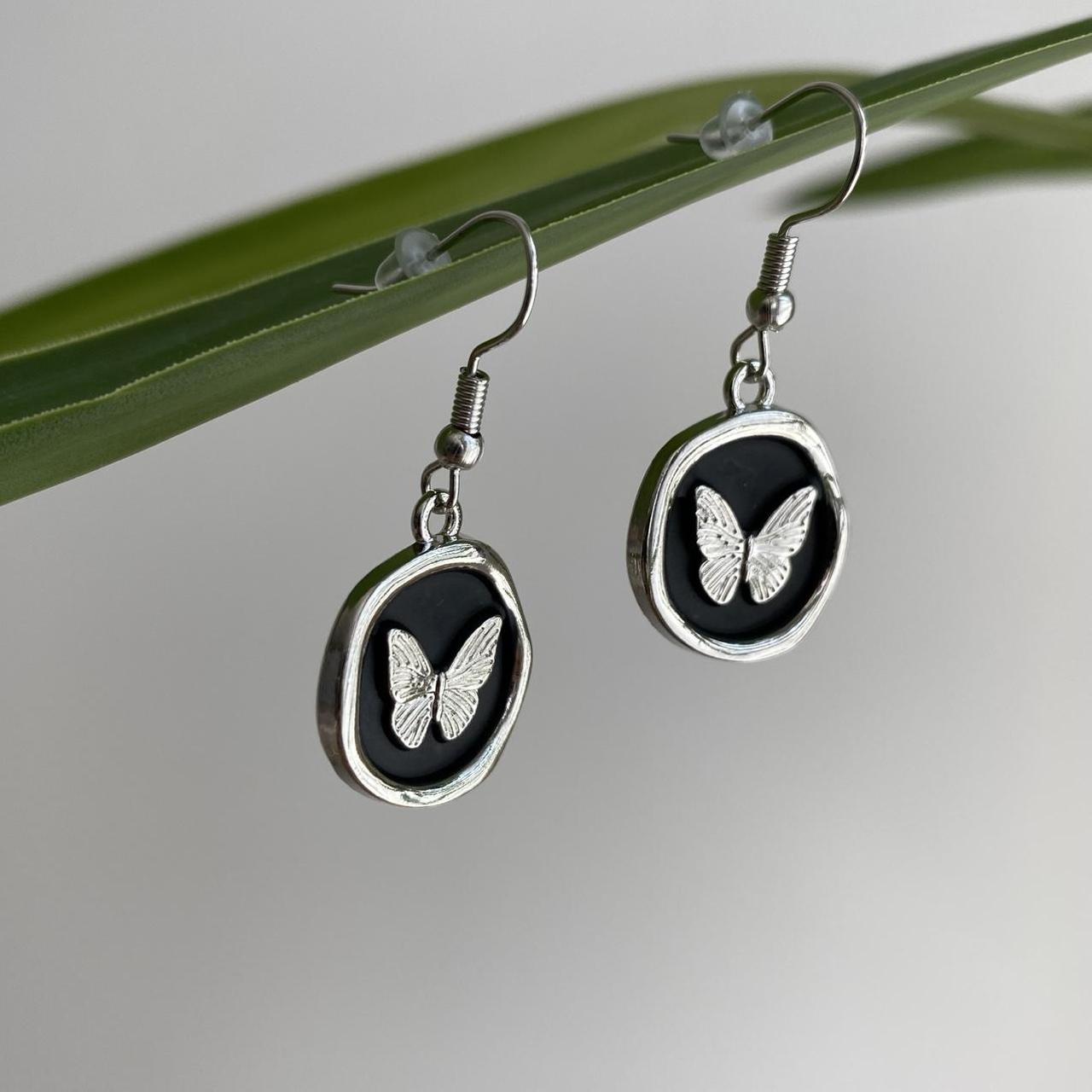 Black And Silver Stamped Wax Seal Style Butterfly - Image 3