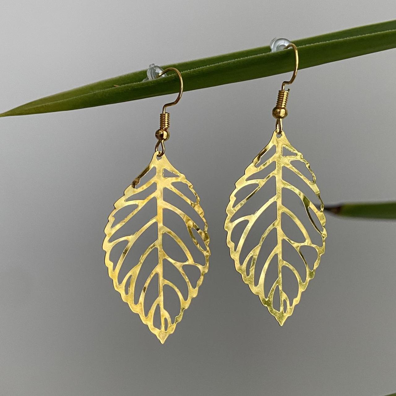 Large Gold Leaf Dangle Earrings 3 Sizes