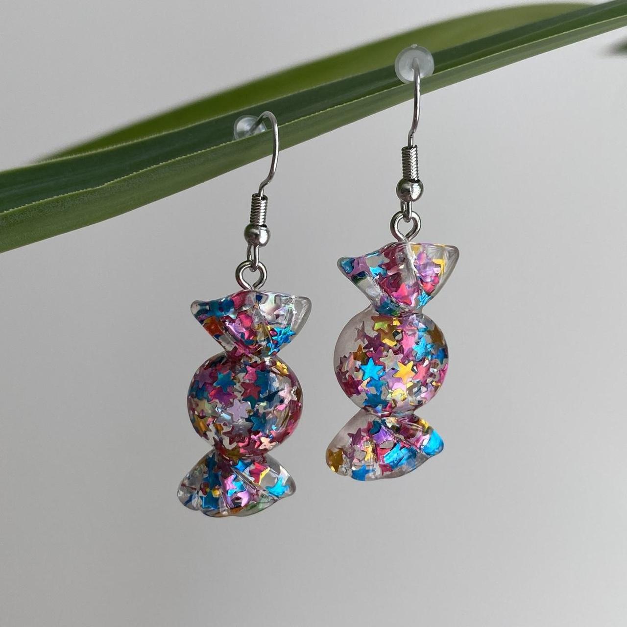 Sparkly Resin Rainbow Candy Dangle Earrings With - Image 4