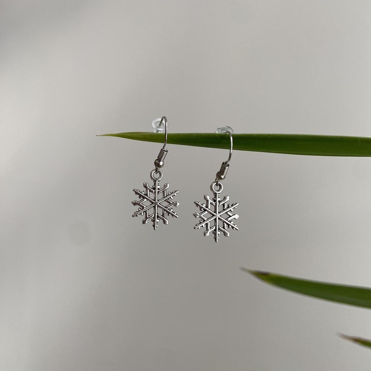 Large Silver Snowflake Dangle Earrings Also - Image 3