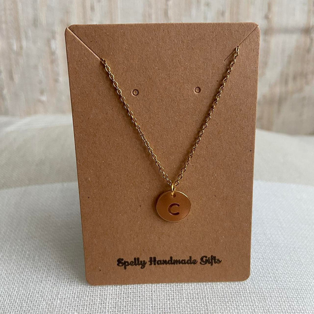 Circle Stamped Gold Letter C Initial Pendant Chain - Image 4