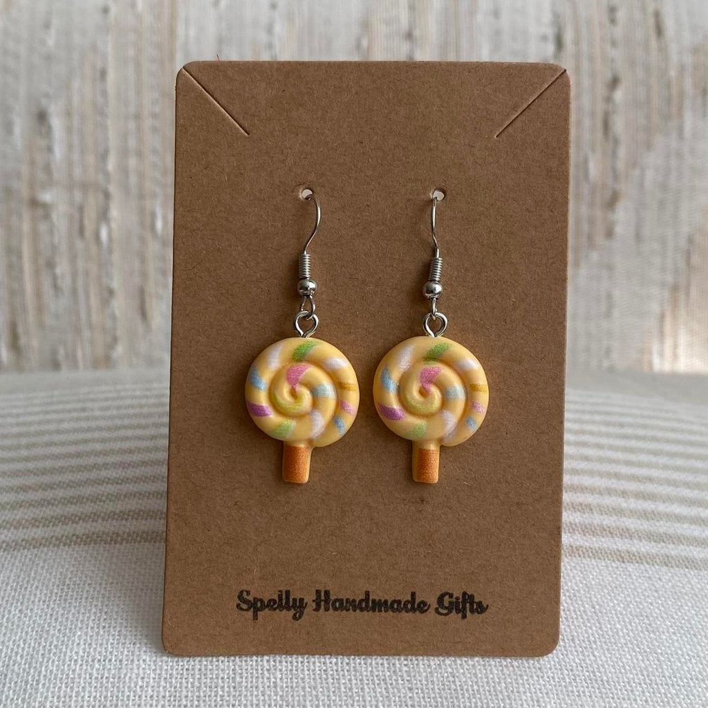Orange Swirly Lollipop Dangle Earrings With Silver - Image 2