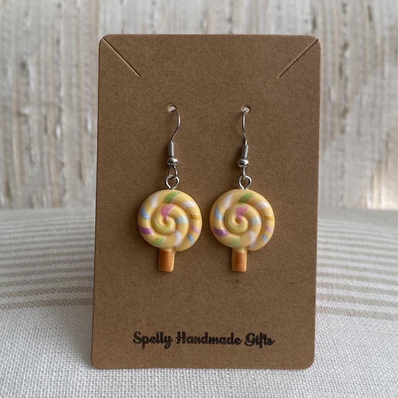 Orange Swirly Lollipop Dangle Earrings With Silver - Image 2