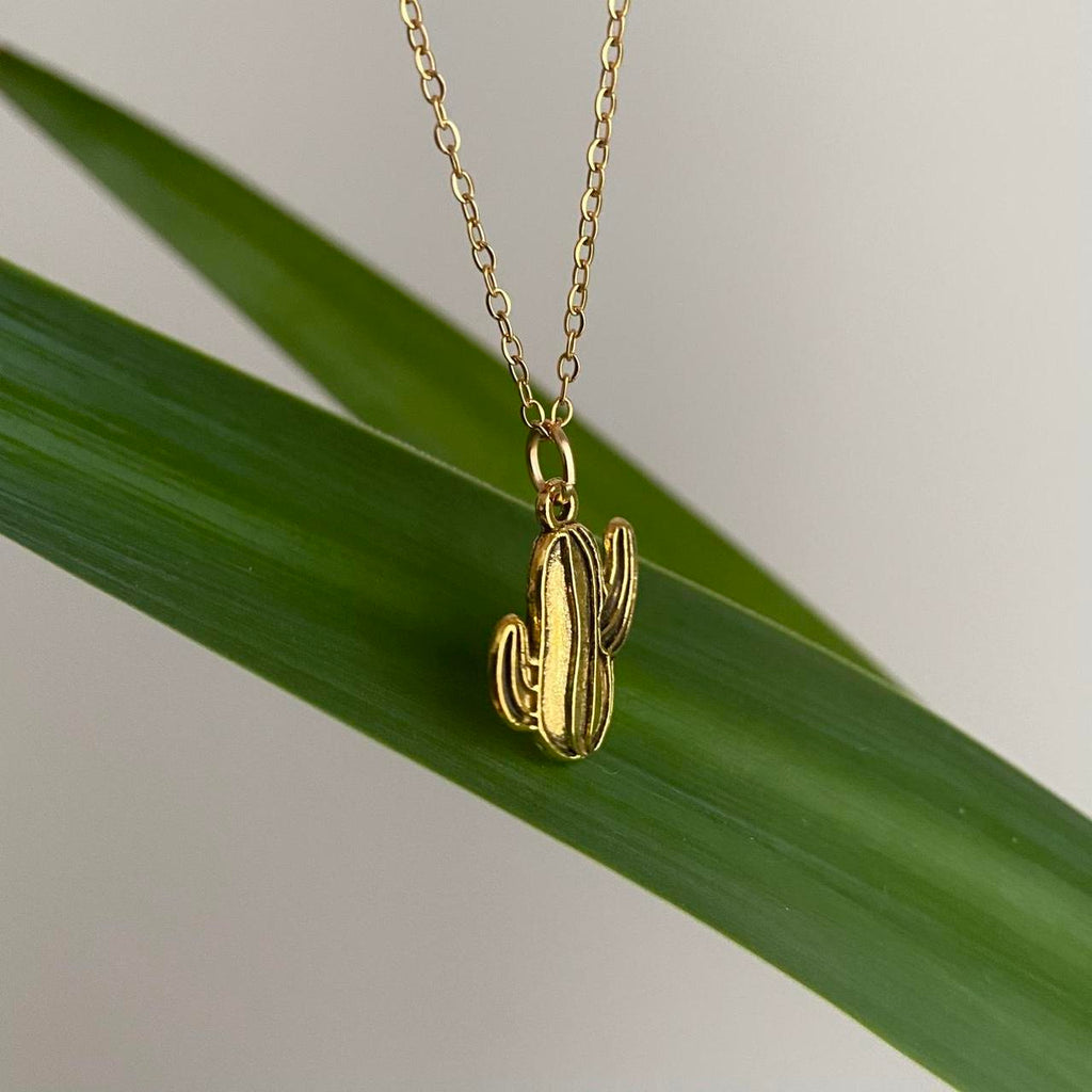 Gold Cactus Pendant Chain Necklace 18 Karat Gold - Image 6