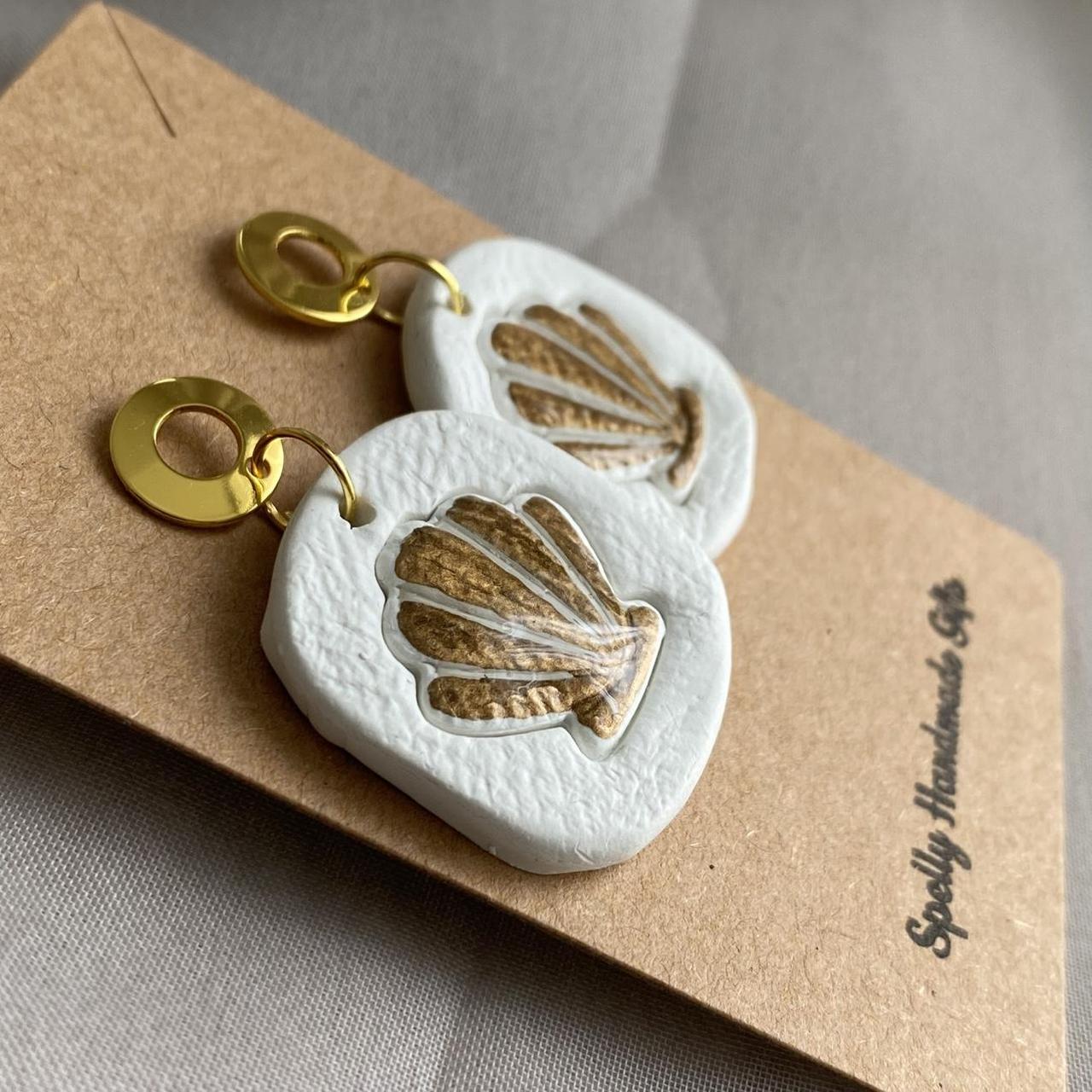Handmade Seashell Polymer Clay Dangle Stud Earrings - Image 2