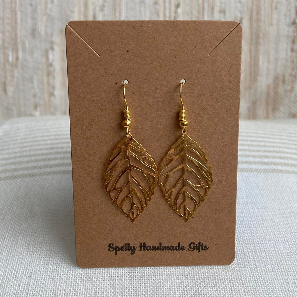 Medium Gold Leaf Dangle Earrings 3 Sizes - Image 5