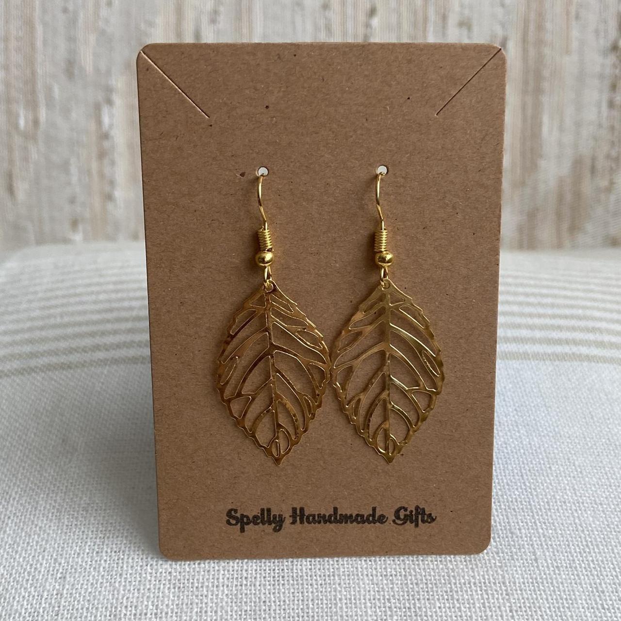 Medium Gold Leaf Dangle Earrings 3 Sizes - Image 5