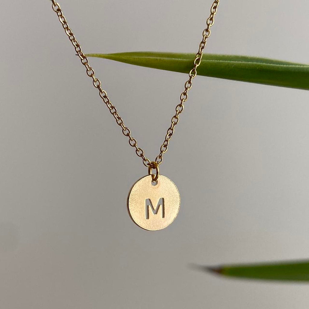 Circle Stamped Gold Letter M Initial Pendant Chain - Image 2