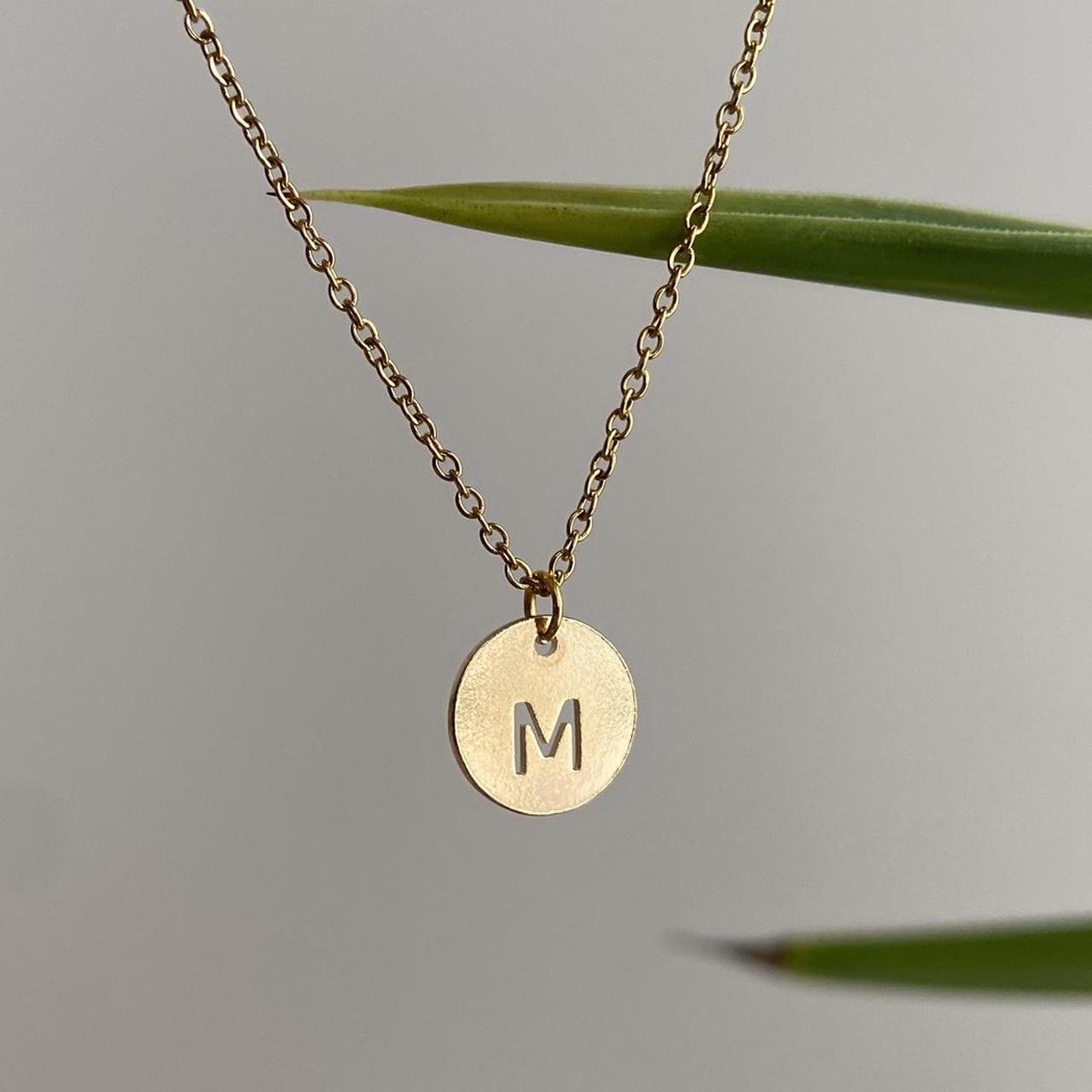 Circle Stamped Gold Letter M Initial Pendant Chain - Image 2