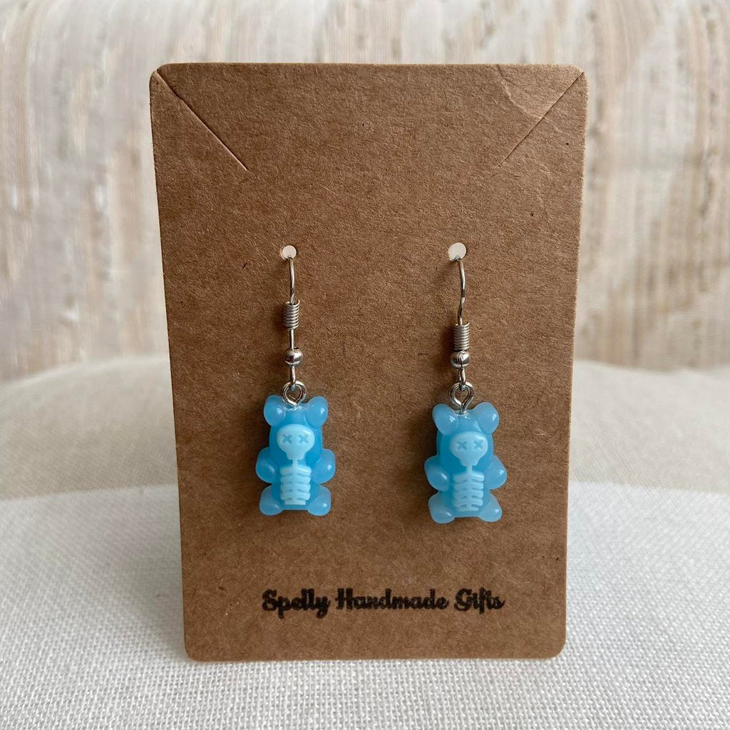 Blue Skeletal Gummy Bear Dangle Earrings Hand Made - Image 5