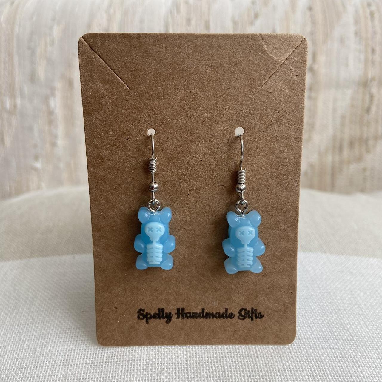 Blue Skeletal Gummy Bear Dangle Earrings Hand Made - Image 5