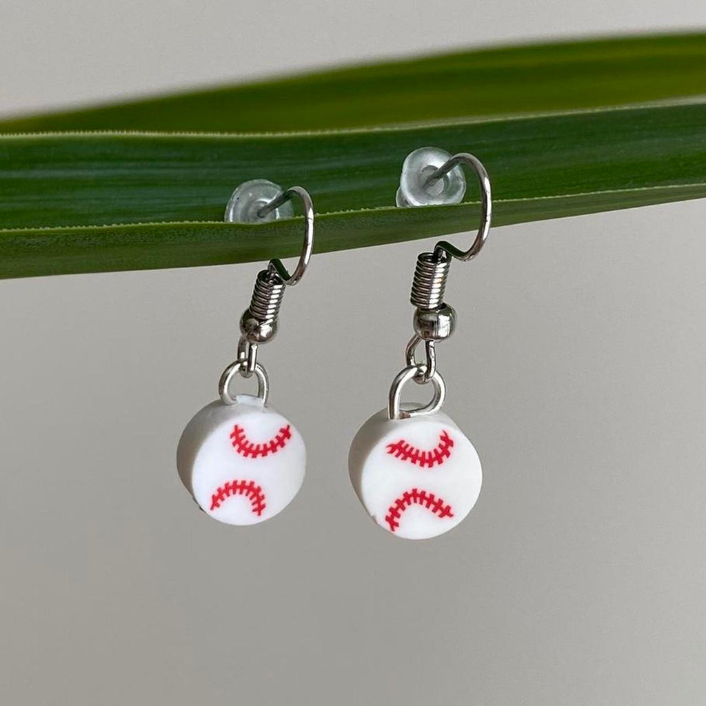 Baseball Polymer Clay Dangle Earrings With Silver