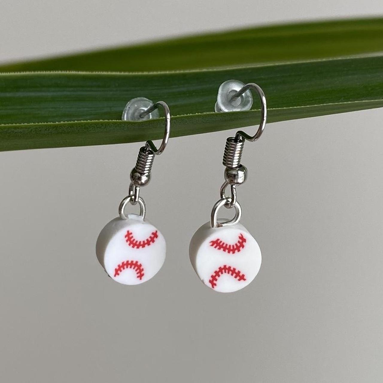 Baseball Polymer Clay Dangle Earrings With Silver