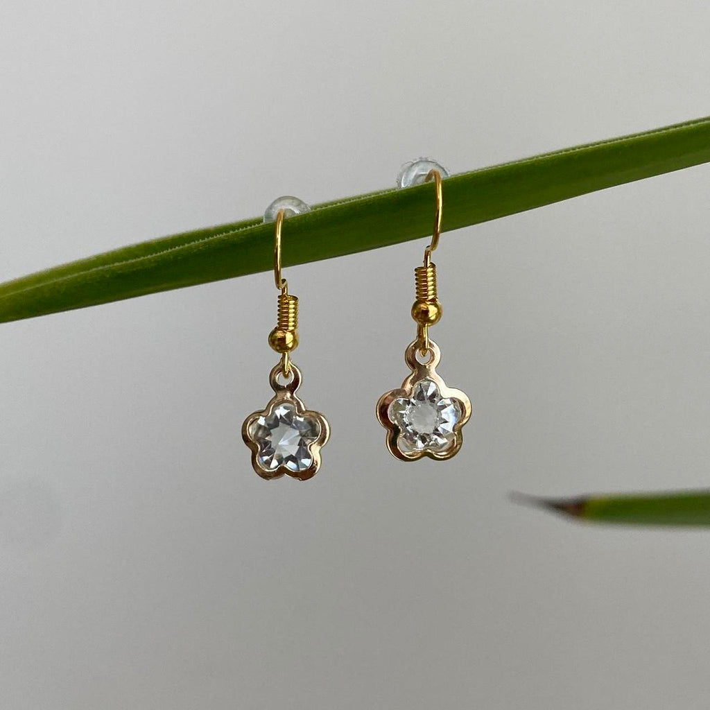 Large Flower Diamond Gold Dangle Earrings Hand